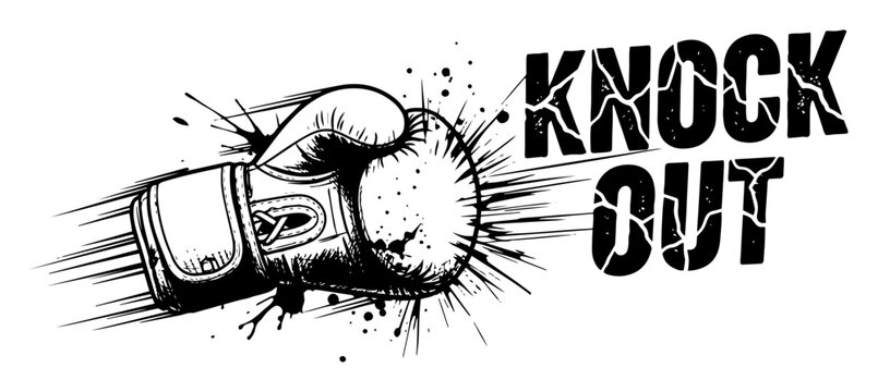 boxing glove punch knock out grunge vector illustration