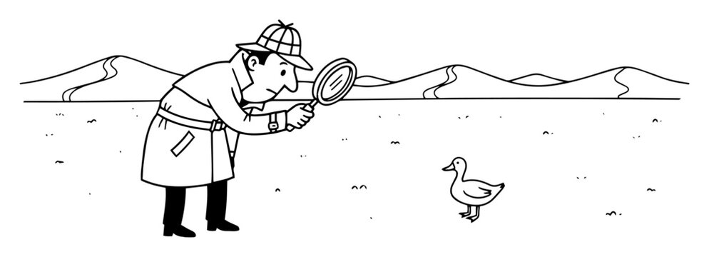 funny detective investigating a duck in desert cartoon vector
