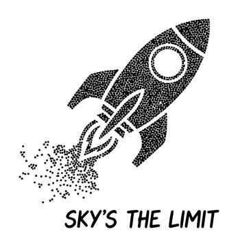 skys the limit rocket ship stipple motivational quote vector