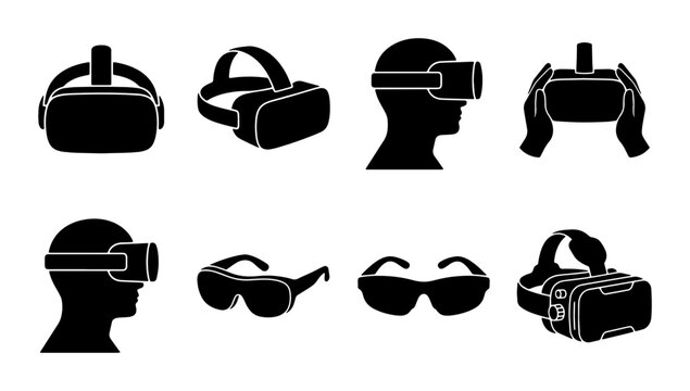 Virtual Reality Headsets, VR Goggles, Immersive Technology Icons, Futuristic Entertainment Devices, Digital Experience Symbols