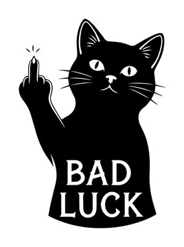 bad luck black cat giving middle finger funny vector