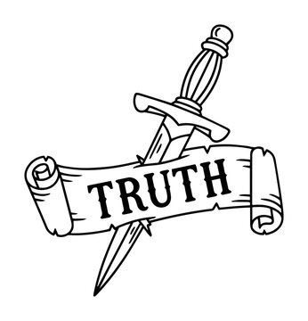 truth dagger and scroll banner vintage tattoo vector