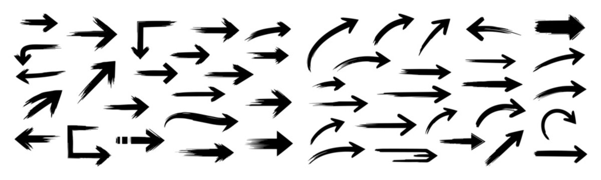 big set of hand drawn grunge brush stroke arrows vector