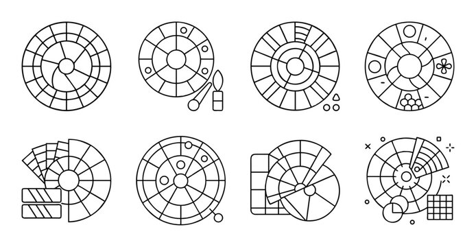 Vintage analog clock designs with numbers - Set of stylish analog clock faces featuring bold numbers and classic clock hands in a retro design style.
