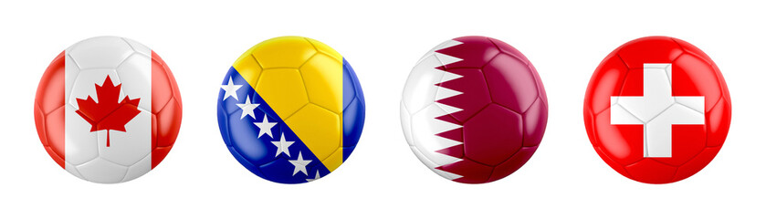 Fototapeta premium World Cup 2026 GROUP B teams ball flags. 3d illustration.