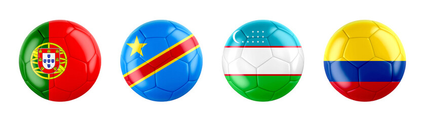 Fototapeta premium World Cup 2026 GROUP K teams ball flags. 3d illustration.