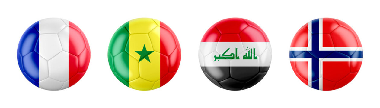 World Cup 2026 GROUP I teams ball flags. 3d illustration.