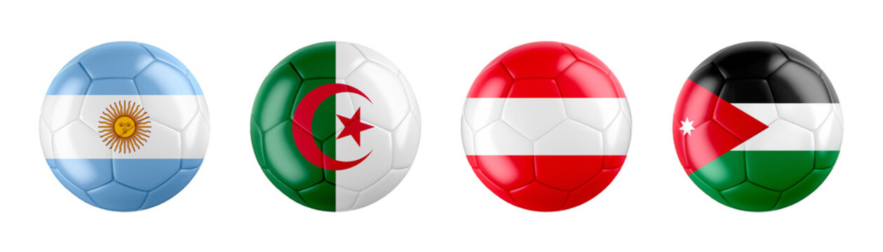 World Cup 2026 GROUP J teams ball flags. 3d illustration.