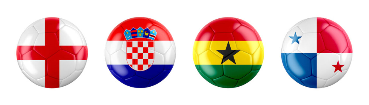 World Cup 2026 GROUP L teams ball flags. 3d illustration.