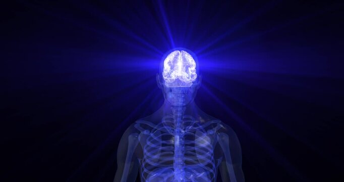 Glowing blue brain digital intelligence ai human mind power