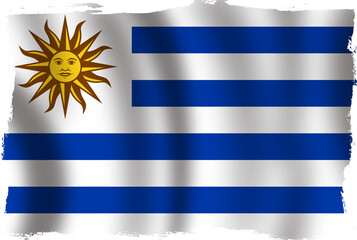 Obraz premium Waving Grunge Uruguay Flag with Sun Symbol Illustration