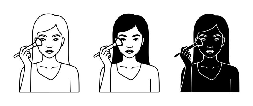 Woman Applying Makeup Icons, Beauty Routine Vector Illustrations, Cosmetic Application Set