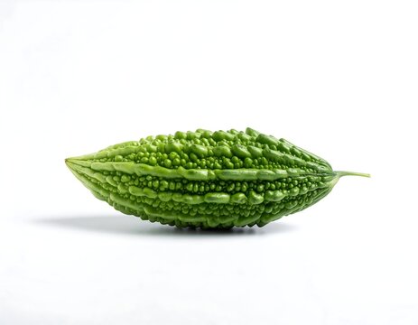 Fresh green bitter melon fruit on white background, white background
