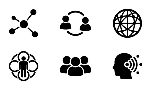 Social Network Icons, Connection Symbols, Global Communication, Teamwork, Community, Human Interaction Vector Set