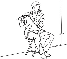 Man sitting on a chair and playing a flute © Sumon90cs