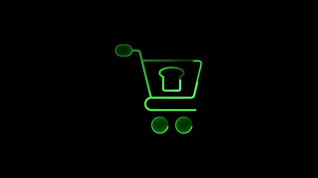 Neon green shopping cart with chef hat on black background ecommerce symbol ecommerce shopping cart symbol