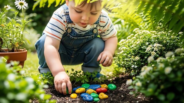 Toddler playing with colorful outdoor toys.