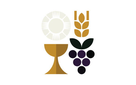 Eucharist symbols illustration with bread wine wheat and host