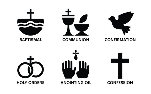Sacred christian symbols and icons for baptism communion confirmation holy orders anointing confession