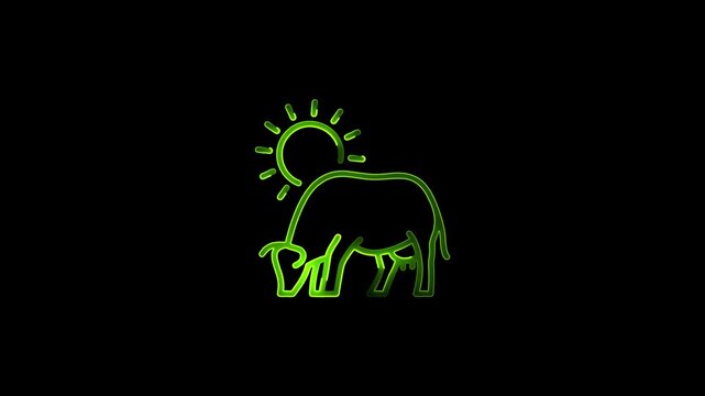 Neon green elephant with sun symbol on black background neon green neon animal symbol