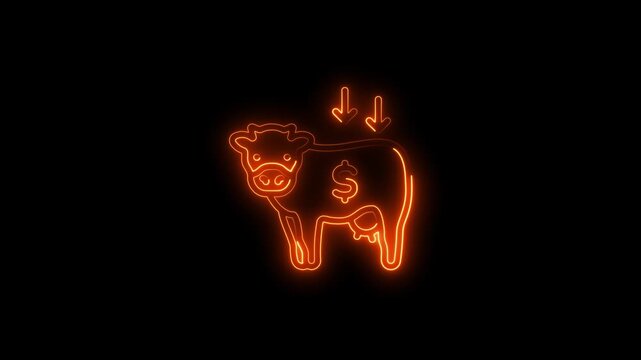 Neon Cow Cash Money Symbol Orange Glow Arrows Economy Finance Concept cash cow money cow
