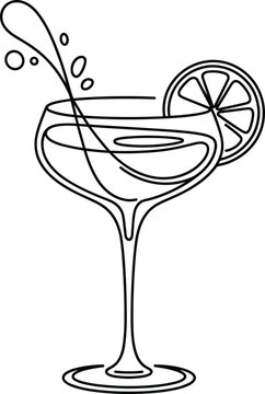 A black line drawing of a cocktail glass with a lemon slice