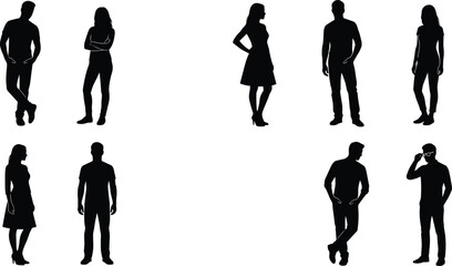Silhouettes of diverse people in casual and professional stances showing gestures, confidence, communication, and expressive human body language unity © Sohel