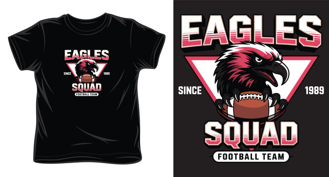 Eagles squad football team mascot design for t-shirt printing with vintage since 1989 text.