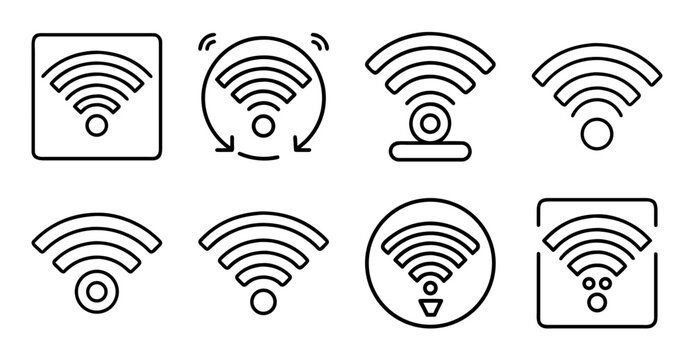 Wi-fi signal strength icons set - Set of six icons showing different Wi-Fi signal strengths from strongest to no connection, ideal for tech and app design.