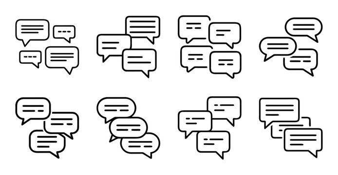 Flat design conversation speech bubbles set - Minimalist set of speech bubbles in black and white for conversations and dialogue design.