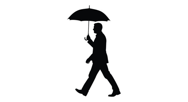 man with umbrella walking in silhouette