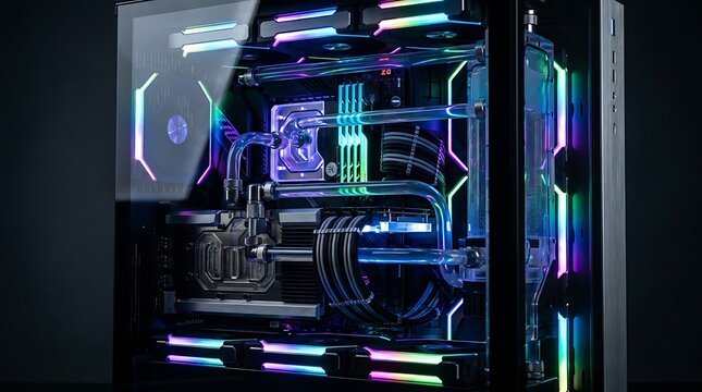 High-performance custom liquid-cooled computer with vibrant RGB lighting effects