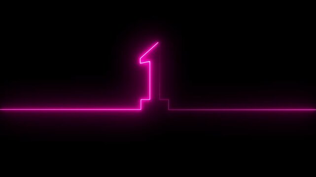 Neon digit 0 with alpha channel, number ONE. Animation