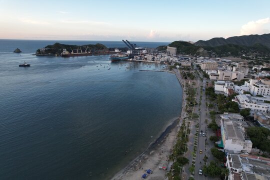 Aerial View of Santa Marta Marina and Caribbean Coast Colombia
