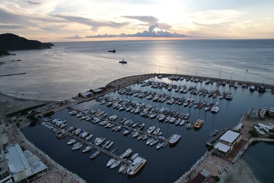 Aerial View of Santa Marta Marina and Caribbean Coast Colombia