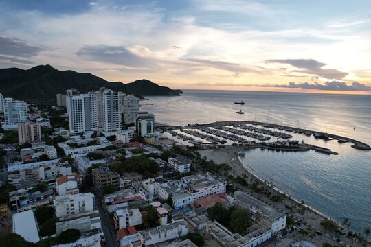 Aerial View of Santa Marta Marina and Caribbean Coast Colombia