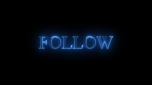 Glowing neon red color white text cursor animation pointing towards follow button in looping with transparent background
