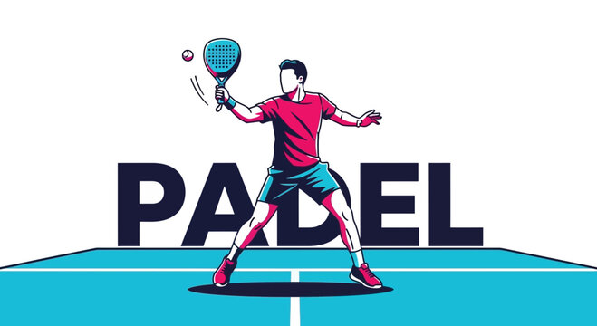 Dynamic Padel Player Action: A Vibrant Sport Illustration With Powerful Graphic Design Style