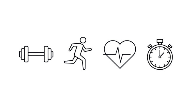 Fitness icons exercise heart and time