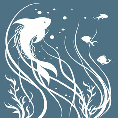White fish swimming with seaweed and small fish underwater © Badsha