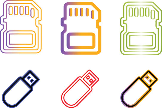 Vector illustration of colorful sd cards and usb flash drives in gradient style