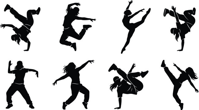 Dynamic Female Dancer Silhouettes Vector Set