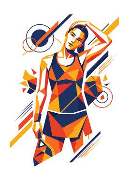Dynamic Tennis Player in Geometric Style, Active Woman in Geometric Art, Powerful Athlete illustration, Professional Sports Woman, Fitness Woman, WPAP Art Style