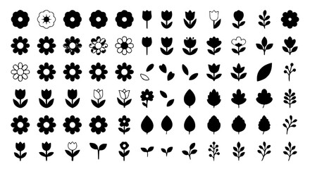 Obraz premium Cute flower icon set with modern simple floral vector illustrations isolated on transparent background