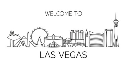Fototapeta premium Las Vegas Skyline: Minimalist Line Art on White Background