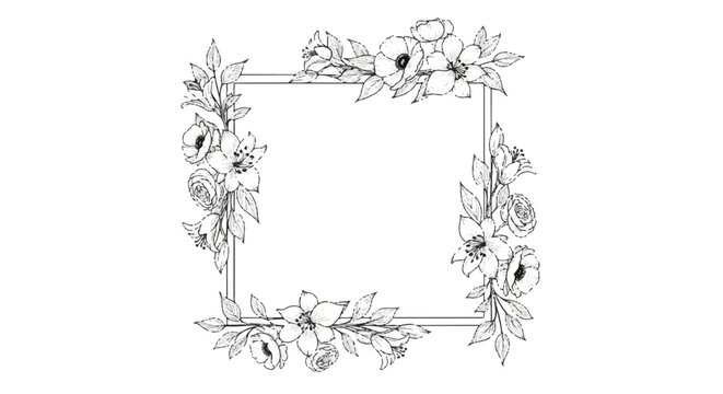 Elegant Floral Square Frame Illustration.