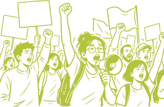 Crowd Protest March Megaphone illustration