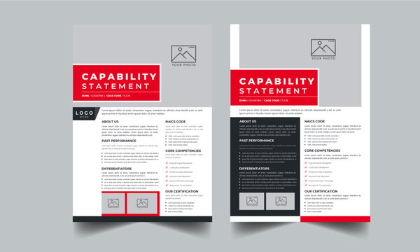 Capability Statement Design for Business Concept with Two Page Perfect Color Design Step Layout
