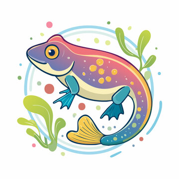 Colorful Cartoon Salamander with Fins and Spots