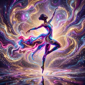 Vibrant neon dancer fantasy illustration